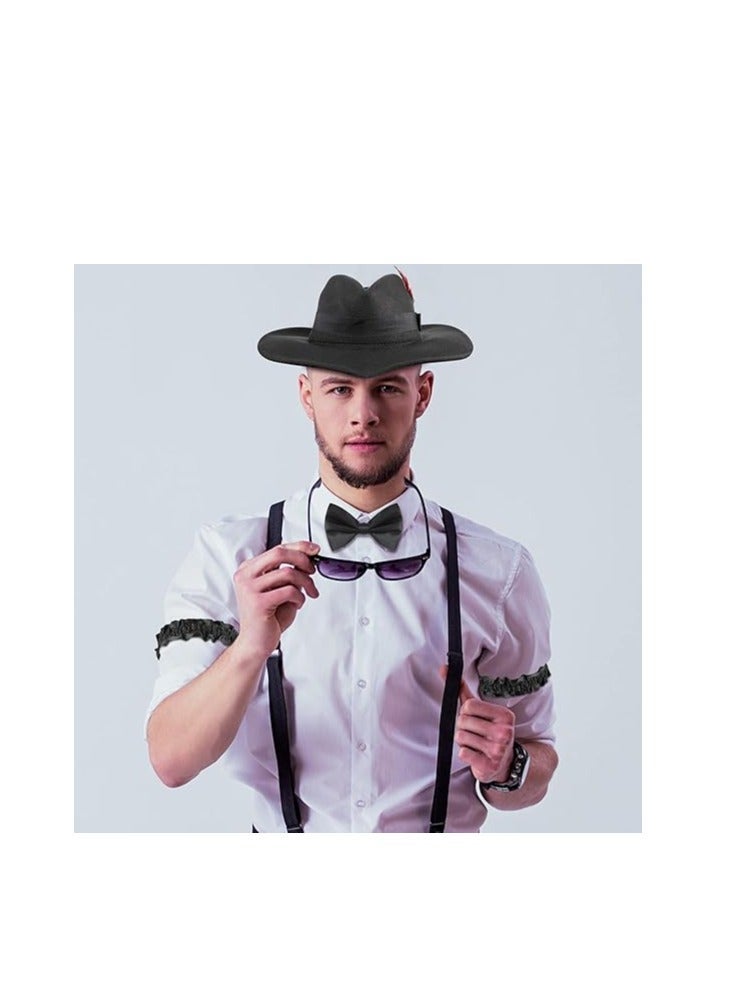 Men's Roaring 1920s Set, Black Hat Y Back Costume Braces Arm Bands Men Bow Tie and Suspender Sets Pocket Watch Spats - Image 4