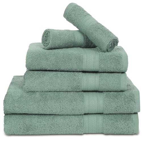 Ambra Linens 500 GSM Highly Absorbent Towels Set 100% Cotton Soft and Plush All Seasons Use Large Everyday Use Durable Face, Bath and Hand Towels (6 Pieces Towel Set, Aqua Green) - Image 1
