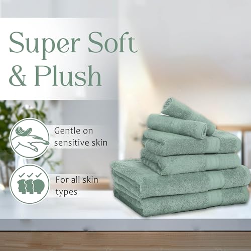 Ambra Linens 500 GSM Highly Absorbent Towels Set 100% Cotton Soft and Plush All Seasons Use Large Everyday Use Durable Face, Bath and Hand Towels (6 Pieces Towel Set, Aqua Green) - Image 2