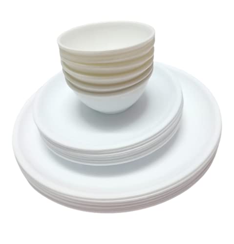 Everbuy Microwave Safe 24 pcs Round Dinner Set - Porcelain Look, Ultra Light, Break Resistant (6 Big Plate + 6 Quarter Plate + 12 Curry Bowls) - Image 1