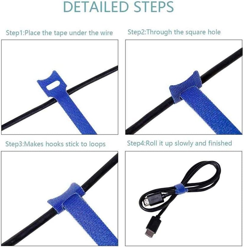 INOVERA 50 Pieces Cable Organizer Hook & Loop Tape - Wire/Cord Holder Management Strap - Reusable Hook & Loop Ties for PC, TV, Desk, WFH Accessories - Multi colour - Image 5