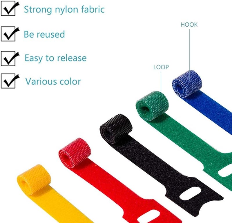 INOVERA 50 Pieces Cable Organizer Hook & Loop Tape - Wire/Cord Holder Management Strap - Reusable Hook & Loop Ties for PC, TV, Desk, WFH Accessories - Multi colour - Image 3
