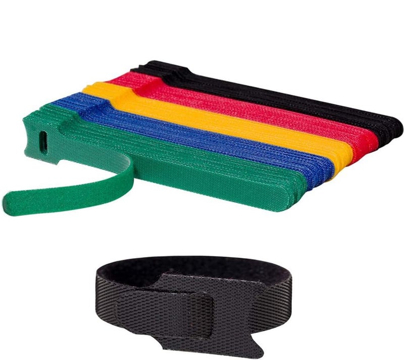 INOVERA 50 Pieces Cable Organizer Hook & Loop Tape - Wire/Cord Holder Management Strap - Reusable Hook & Loop Ties for PC, TV, Desk, WFH Accessories - Multi colour - Image 1