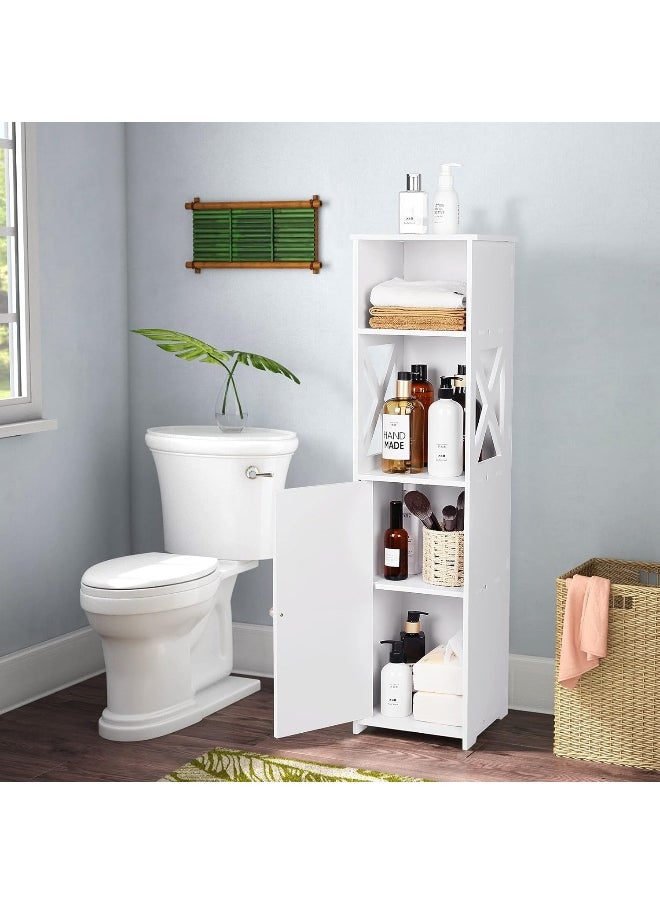 TPGP Bathroom Floor Cabinet, Home Storage Cabinet with Doors and Shelves, Free Standing Tall Slim Side Organizer, Home Furniture Unit, Waterproof Kitchen Storage Rack, White Pantry Cabinet  - Image 2