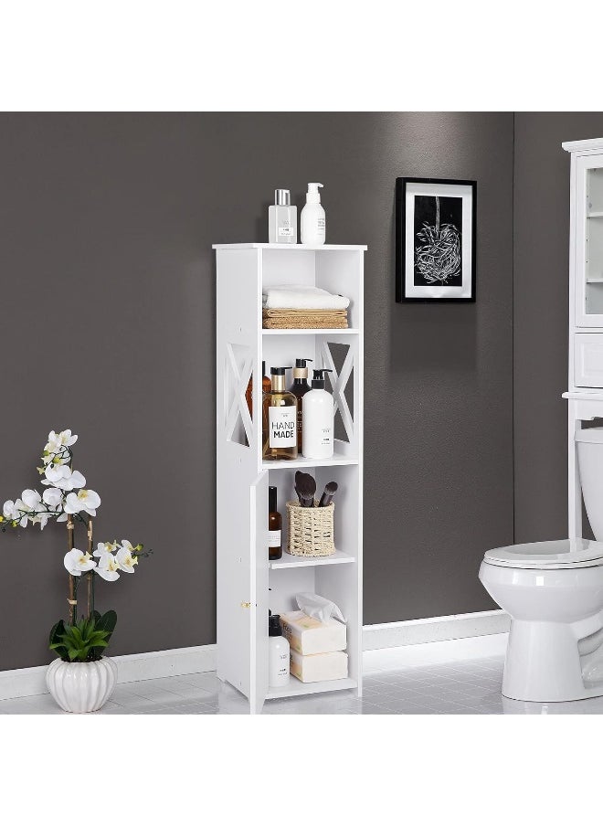 TPGP Bathroom Floor Cabinet, Home Storage Cabinet with Doors and Shelves, Free Standing Tall Slim Side Organizer, Home Furniture Unit, Waterproof Kitchen Storage Rack, White Pantry Cabinet  - Image 1