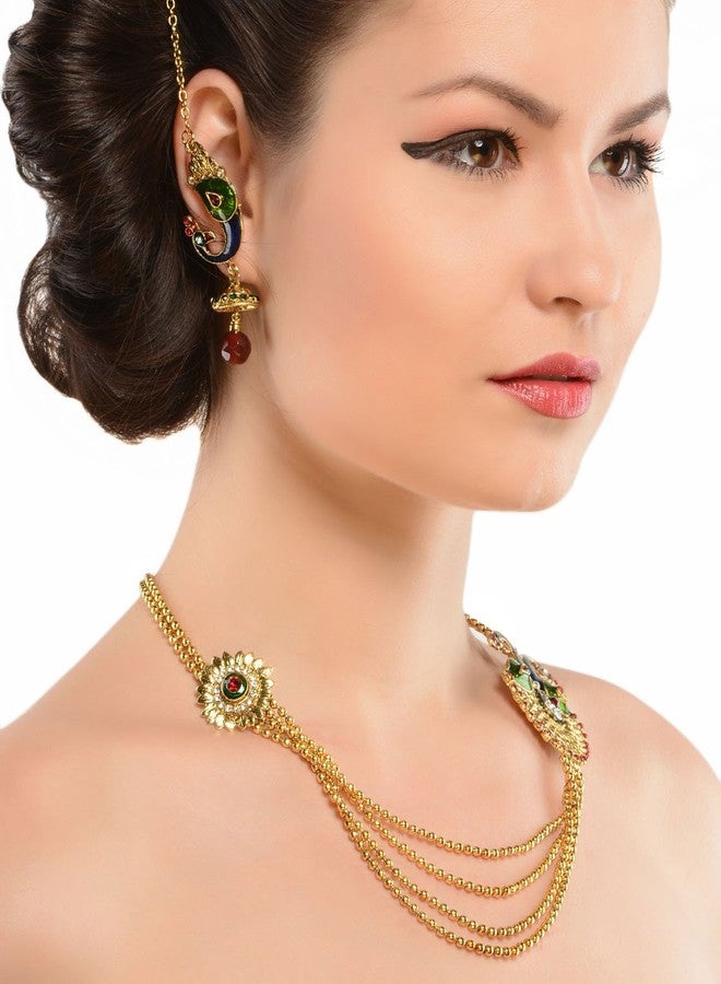 Shining Diva Gold Plated Traditional Necklace Set/Jewellery Set with Earrings for Girls and Women(Golden)(rrr5854s) - Image 5