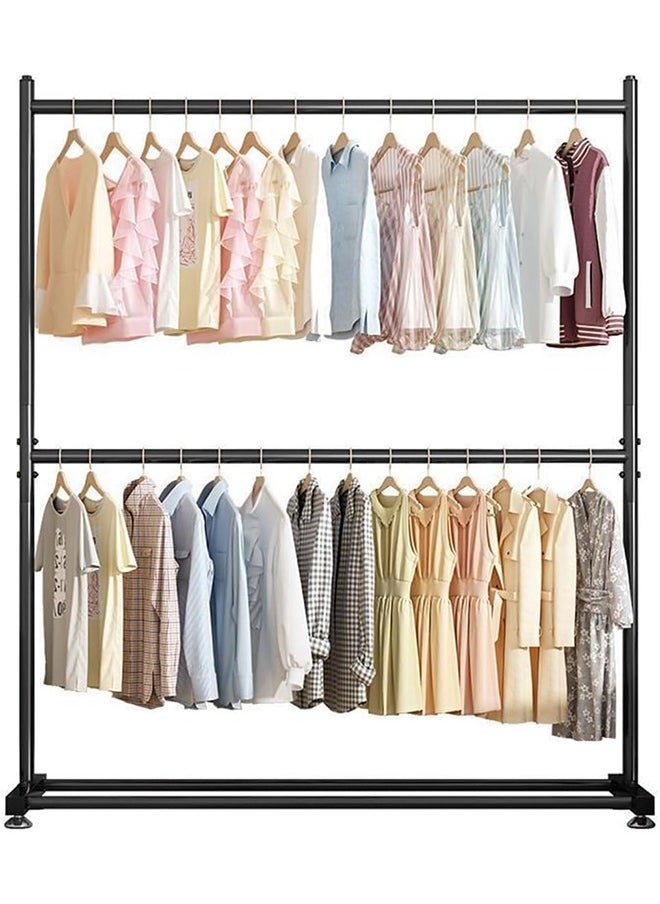 SKY-TOUCH Sky-Touch Double Rod Clothing Garment Rack : Double Level Clothes Rack Organizer with Bottom Shelf Large Load Capacity Metal Clothing Rack for Bedroom Hanging Clothes (150x182x40cm Black)  - Image 1