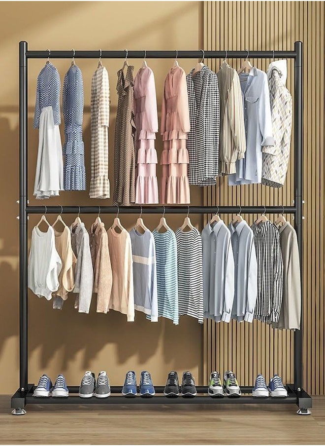 SKY-TOUCH Sky-Touch Double Rod Clothing Garment Rack : Double Level Clothes Rack Organizer with Bottom Shelf Large Load Capacity Metal Clothing Rack for Bedroom Hanging Clothes (150x182x40cm Black)  - Image 3