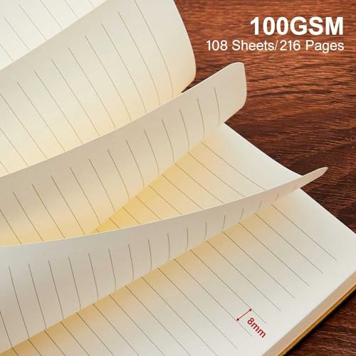 TSFPapier Lined Journal Notebook for Work College Ruled Note Book 5.79"x8.27" A5 PU Leather Daily Journaling 216 Pages for Women Men Writing Home School Supplies Business (Khaki/Darkpink) - Image 5