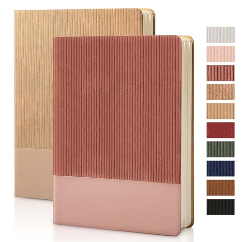TSFPapier Lined Journal Notebook for Work College Ruled Note Book 5.79"x8.27" A5 PU Leather Daily Journaling 216 Pages for Women Men Writing Home School Supplies Business (Khaki/Darkpink) - Image 1