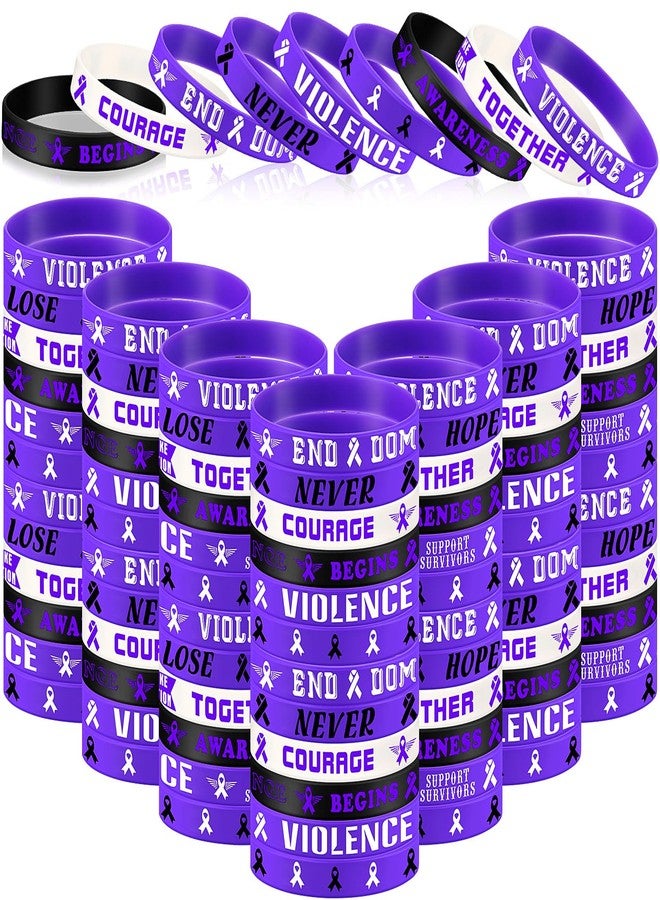 Landical 120 Pcs Domestic Violence Awareness Bracelets Bulk End Domestic Violence Silicone Wristbands Purple Ribbon Awareness Bracelets - Image 1