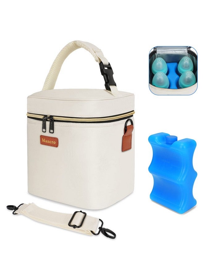 Mancro Bottle Cooler Bag For Brestmilk Breastmilk Cooler Bag For Travel Fits 4 Baby Bottles Up To 9 Ounce Baby Bottle Bag With Ice Pack Lnsulation Breast Milk Cooler Travel Gifts Beige  - Image 1
