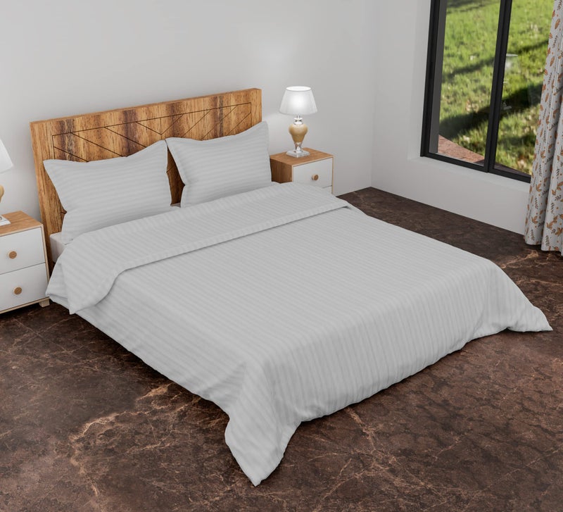AJISH Duvet Cover King Size - 310 TC Cotton Stripe Pattern - with 2 Pillow Cover - Bed Blanket Cover, Quilt Cover, Rajai Cover, Comforter Cover, White, King Duvet Cover - 102 X 110 Inch - Image 3