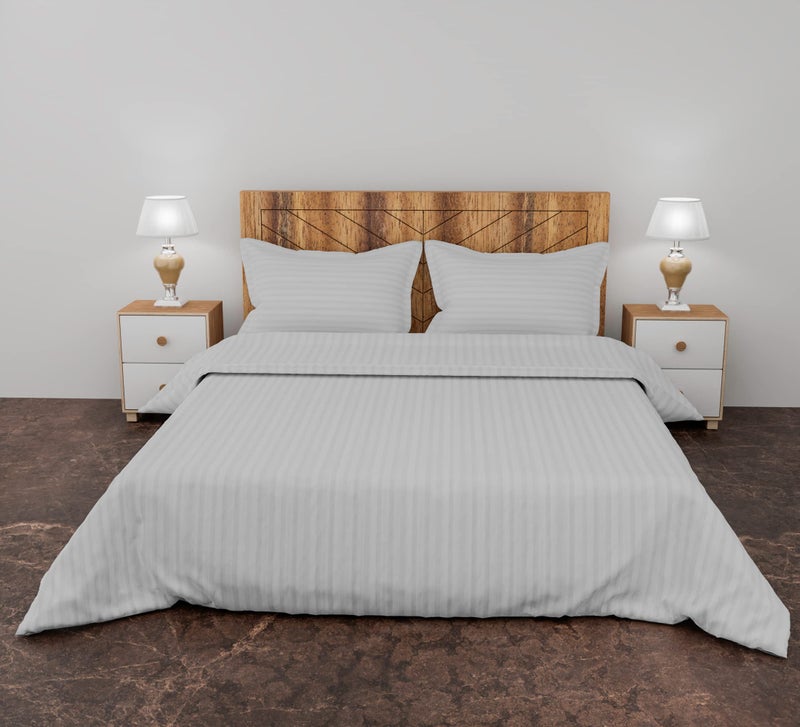 AJISH Duvet Cover King Size - 310 TC Cotton Stripe Pattern - with 2 Pillow Cover - Bed Blanket Cover, Quilt Cover, Rajai Cover, Comforter Cover, White, King Duvet Cover - 102 X 110 Inch - Image 1