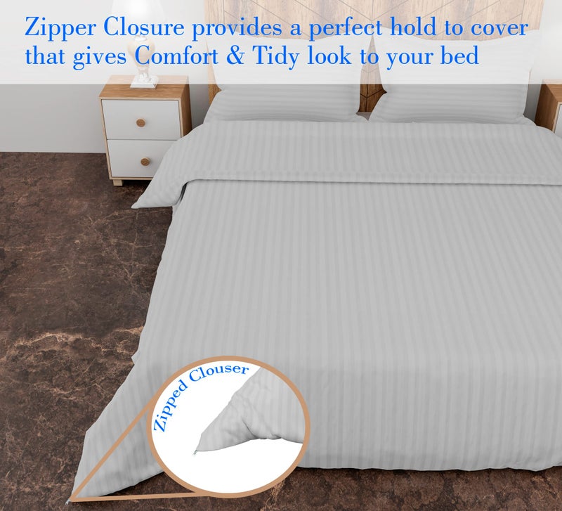 AJISH Duvet Cover King Size - 310 TC Cotton Stripe Pattern - with 2 Pillow Cover - Bed Blanket Cover, Quilt Cover, Rajai Cover, Comforter Cover, White, King Duvet Cover - 102 X 110 Inch - Image 5