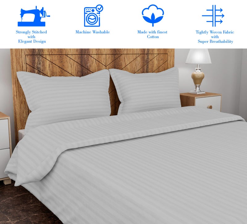 AJISH Duvet Cover King Size - 310 TC Cotton Stripe Pattern - with 2 Pillow Cover - Bed Blanket Cover, Quilt Cover, Rajai Cover, Comforter Cover, White, King Duvet Cover - 102 X 110 Inch - Image 4