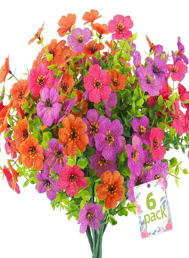 ATTGREAT Artificial Spring Flowers for Outdoors Faux Plants UV Resistant Realistic Fake Flowers Outside for Garden Planter Porch Home Decor, 6 Bundles (Multicolor) - Image 1