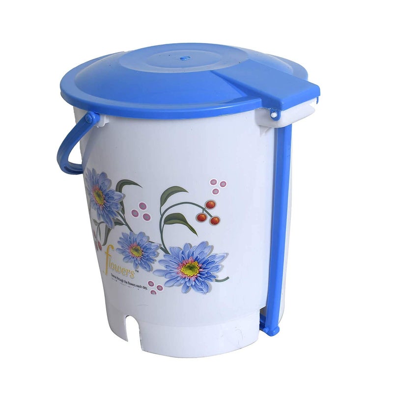 Kuber Industries Kuber Industries Flower Print Plastic StepOn Plastic Dustbin for Home Office Factory with Lid 10 Liters KUBMART10946 Blue  - Image 4