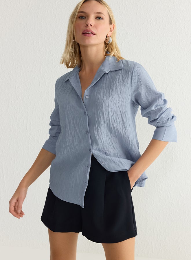 trendyol Blue Striped Textured Fabric Regular Regular Pattern Woven Shirt - Image 1