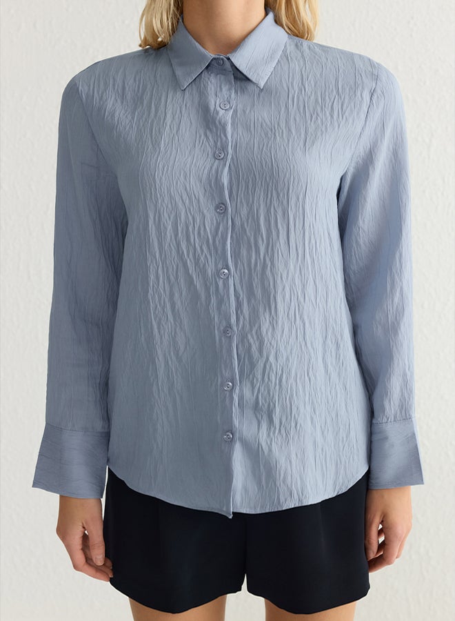 trendyol Blue Striped Textured Fabric Regular Regular Pattern Woven Shirt - Image 3