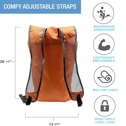 Lewis N. Clark WaterSeals Locking Backpack | Waterproof Bag | Anti-Theft Combination Lock | For Men & Women | Orange - Image 2