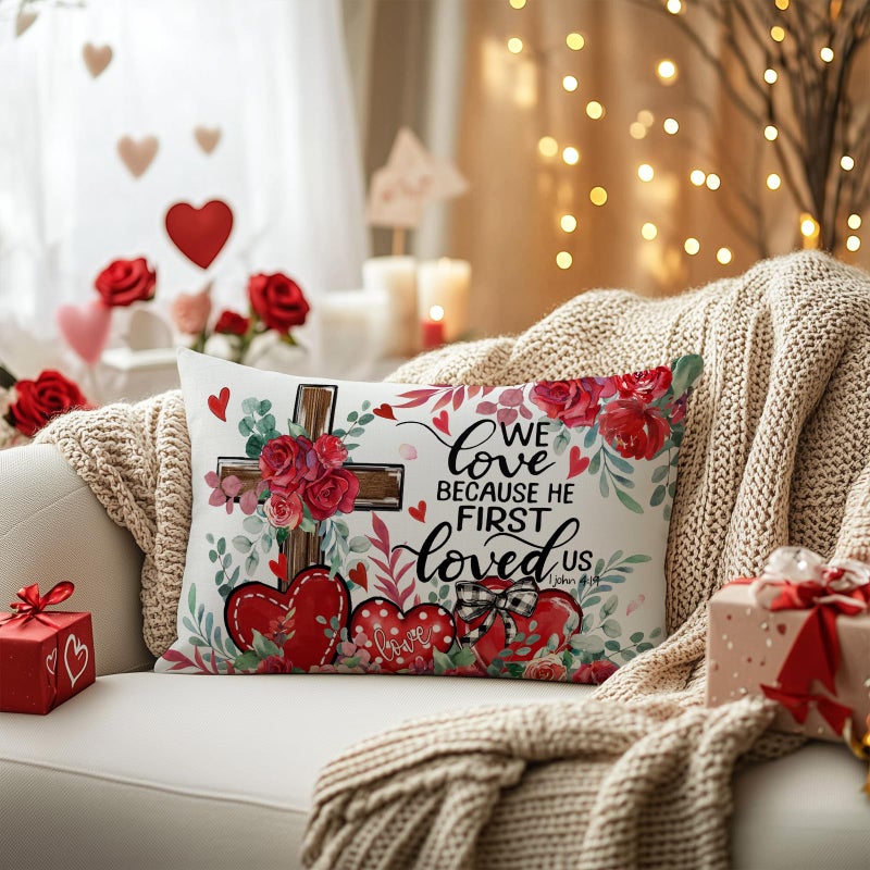 AACORS Valentine's Day Pillow Cover 12X20 Inch Love Heart Cross Floral Decor Pillow Case Farmhouse for Home Sofa Couch Decoration AA776-12 - Image 3
