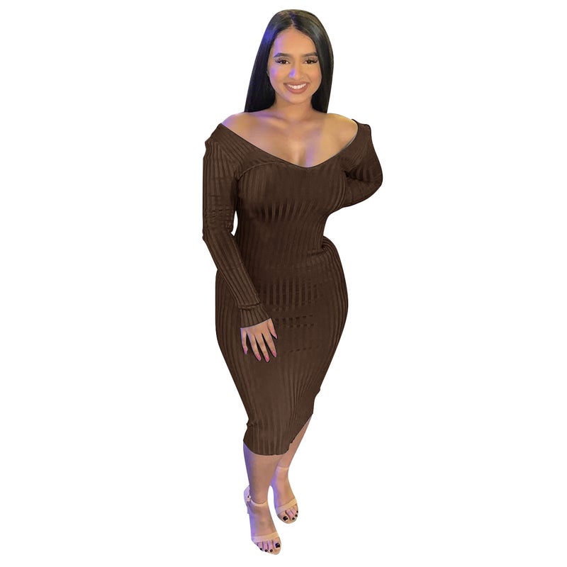 Q21S951 New European and American Style Large V-Neck Off-the-Shoulder Threaded Sexy Dress black XL - Image 3