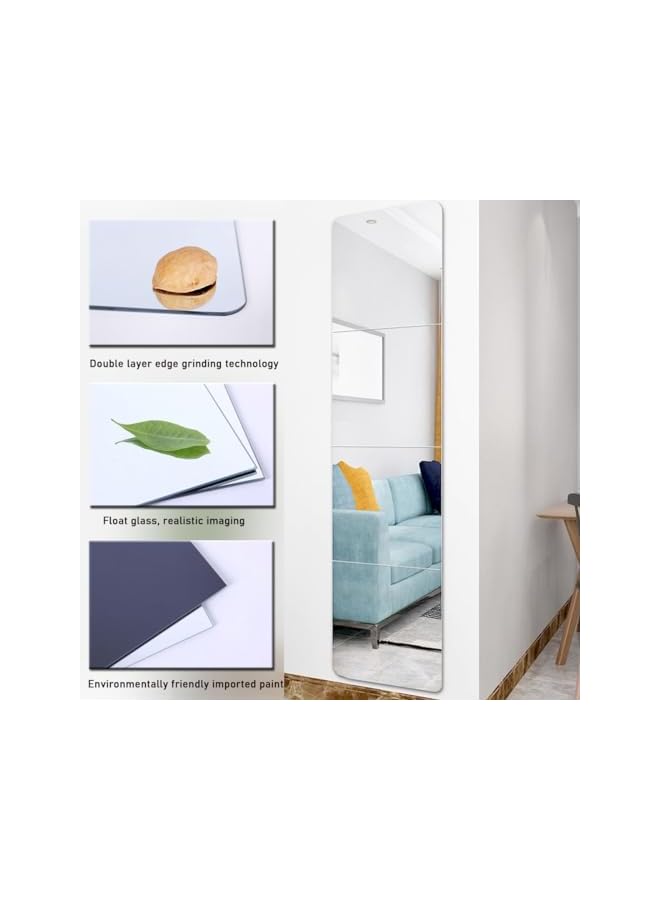 The Bros 4 Pieces Full Length Mirror Tiles, Wall Mirror Self Adhesive, Mirror Decor Bedroom Mirror, Glass Body Mirror Tall Mirror Full Body, Frameless Mirror Set for Bedroom Living Room 12 x 12 inch - Image 3