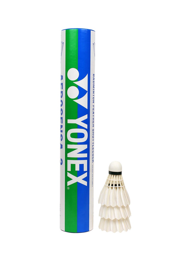 Yonex Aerosensa 2 Feather Badminton Shuttlecocks (White, Medium Speed) | Real Goose Feathers | Solid Cork | Pack of 12 - Image 1