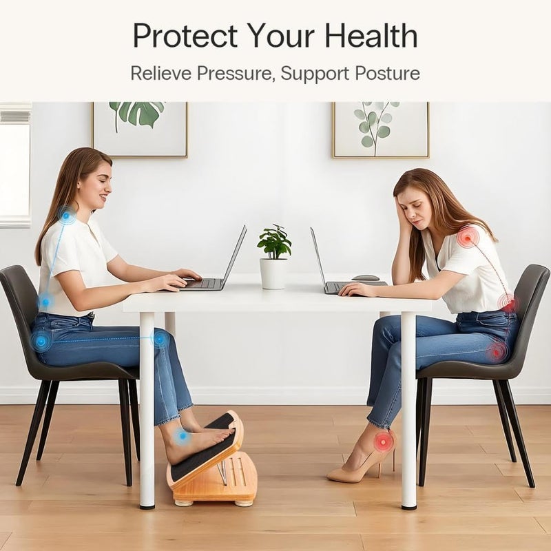 StrongTek Adjustable Wooden Foot Rest for Under Desk, Ergonomic Office Footstool with 3 Height Levels, Improves Posture & Leg Circulation, Comfortable Foot Support for Work & Home - Image 4