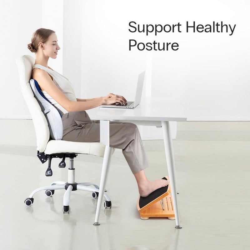 StrongTek Adjustable Wooden Foot Rest for Under Desk, Ergonomic Office Footstool with 3 Height Levels, Improves Posture & Leg Circulation, Comfortable Foot Support for Work & Home - Image 2