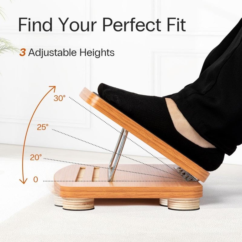 StrongTek Adjustable Wooden Foot Rest for Under Desk, Ergonomic Office Footstool with 3 Height Levels, Improves Posture & Leg Circulation, Comfortable Foot Support for Work & Home - Image 3
