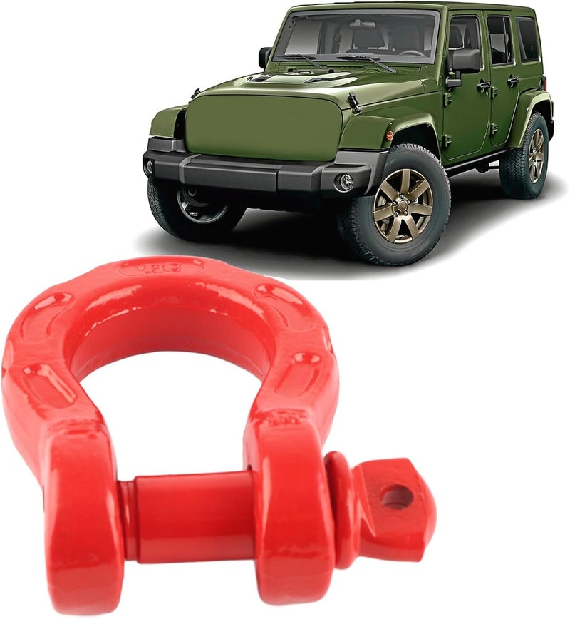 D Ring Shackle, Towing Clevis Winch Tow Shackle, 8T/17600lbs Load Capacity with 32T/70400lbs Breaking Strength, Universal D Ring Shackle for Vehicle Recovery, Made of Premium Heat (Red) - Image 2