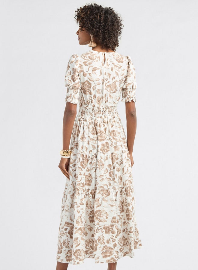 سبلاش فيڤ فستان ميدي بطبعات أزهار ودرزات وتفاصيل دانتيل - Image 3