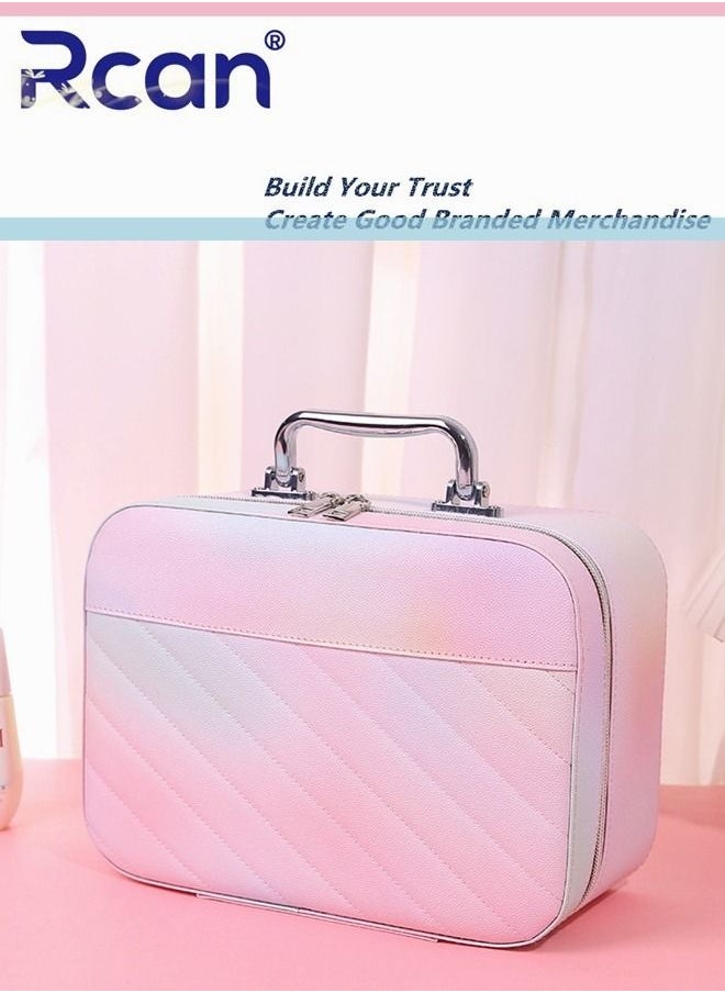 Rcan Macaron Fantasy Pink Makeup Bag with Handle for Women Girl Portable Travel Cosmetic Bag Organizer Pouch Storage Toiletry Bag for Office Beach  - Image 1