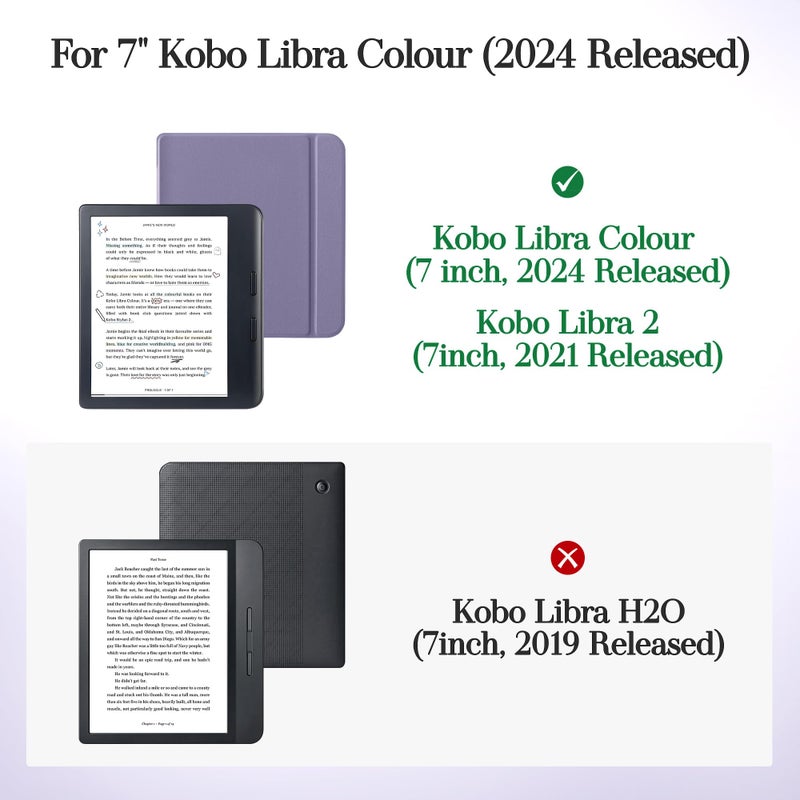 Vane Oak Magnetic Detachable Case for 7" Kobo Libra Colour (2024) / Kobo Libra 2 (2021), Slim PU Leather Case and Ultra Clear TPU Back Cover with Auto Wake/Sleep, Lavender Purple - Image 2