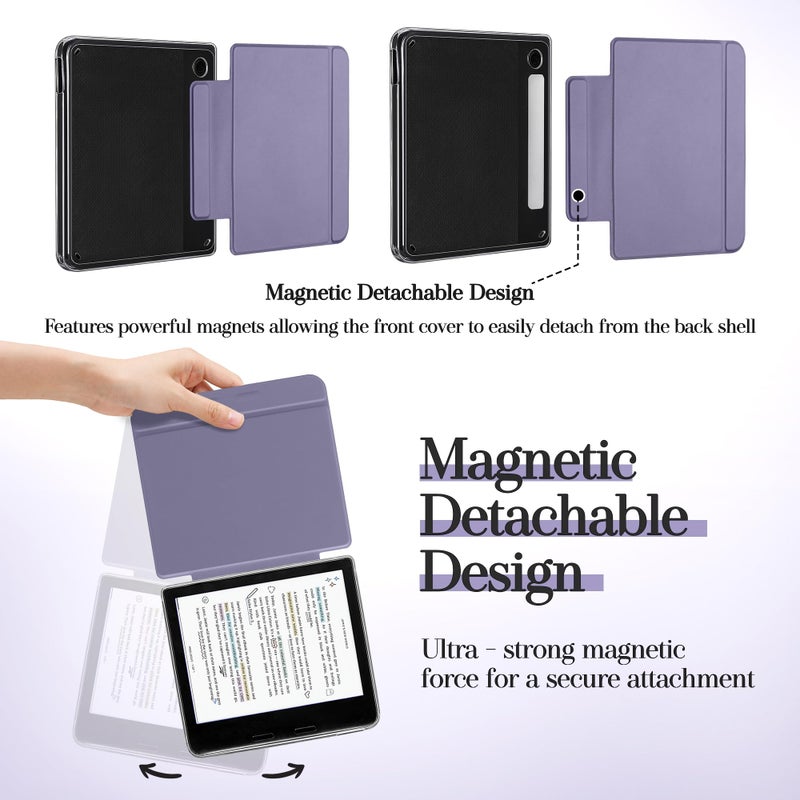 Vane Oak Magnetic Detachable Case for 7" Kobo Libra Colour (2024) / Kobo Libra 2 (2021), Slim PU Leather Case and Ultra Clear TPU Back Cover with Auto Wake/Sleep, Lavender Purple - Image 3