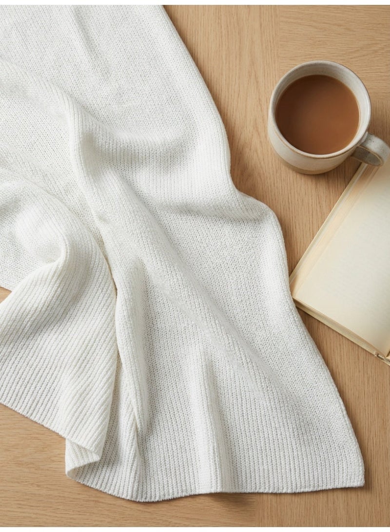 Ambrosia 130 x 160 cm White Cozy Cotton Knitted Throw Blanket for Couch and Bed, 400GSM Soft Decorative Sofa Cover Bed Runner Boho Travel Picnic Mat - Image 4