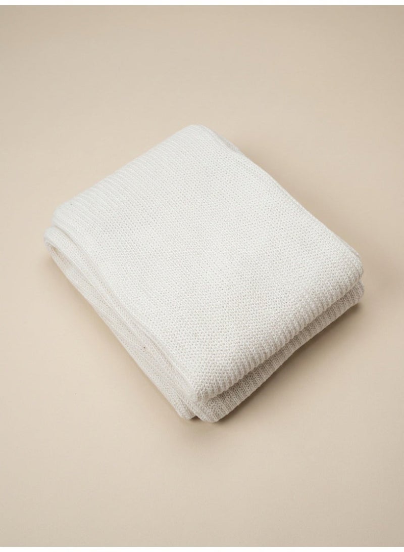 Ambrosia 130 x 160 cm White Cozy Cotton Knitted Throw Blanket for Couch and Bed, 400GSM Soft Decorative Sofa Cover Bed Runner Boho Travel Picnic Mat - Image 1
