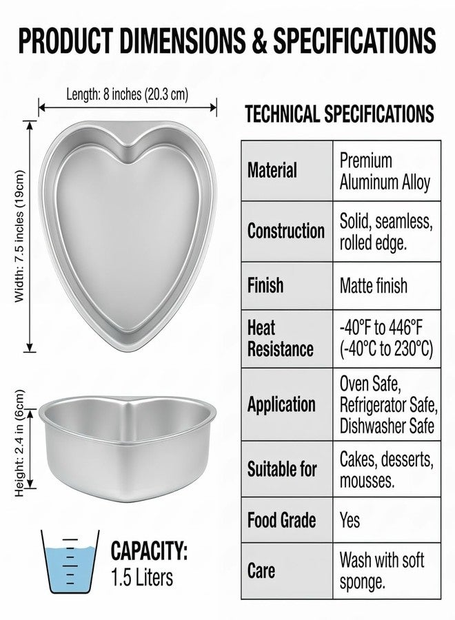 ELEMONY 8 Inch Heart Shaped Cake Pan, 2 Pack Heart Cake Pan, Aluminum Heart Shaped Cake Mold, Cake Tin Baking Pan for Valentine's Day, Weddings, Anniversaries, Parties, Family and other Cccasions - Image 5