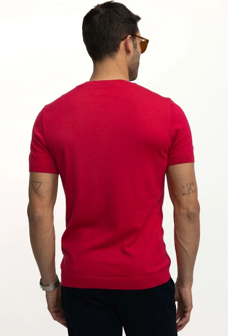 تودورس Men's Slim Fit Narrow Cut Cotton Knitted Knitwear Pomegranate Crew Neck T-Shirt