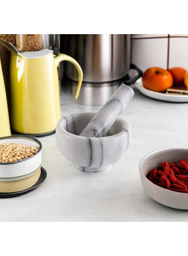Greenco Mortar and Pestle Set, White Marble Stone Mortar and Pestle Grinding Bowl, Small 4.5 Inches, Kitchen Essential for Spices, Guacamole and More - Image 5