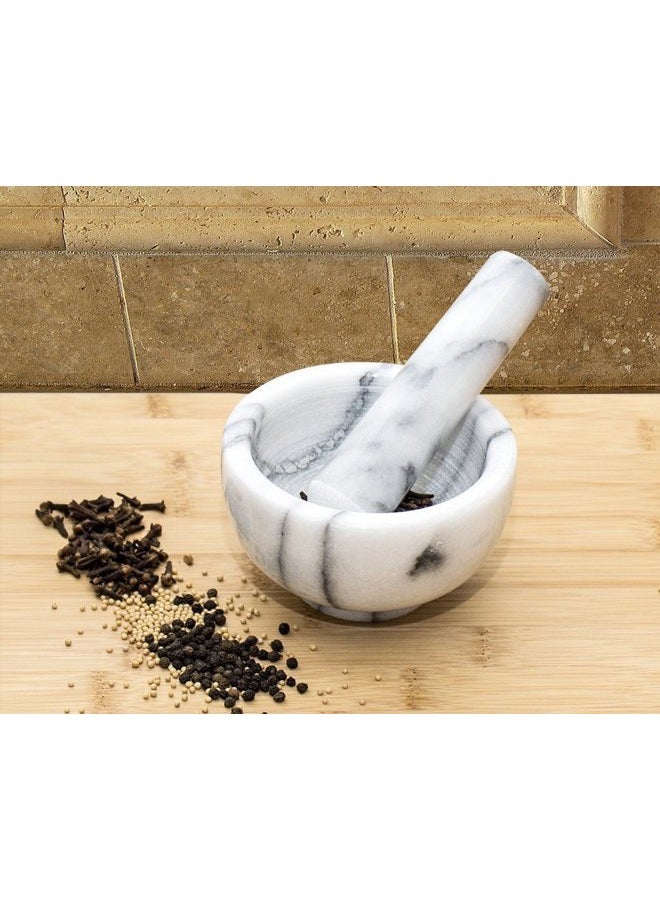 Greenco Mortar and Pestle Set, White Marble Stone Mortar and Pestle Grinding Bowl, Small 4.5 Inches, Kitchen Essential for Spices, Guacamole and More - Image 2