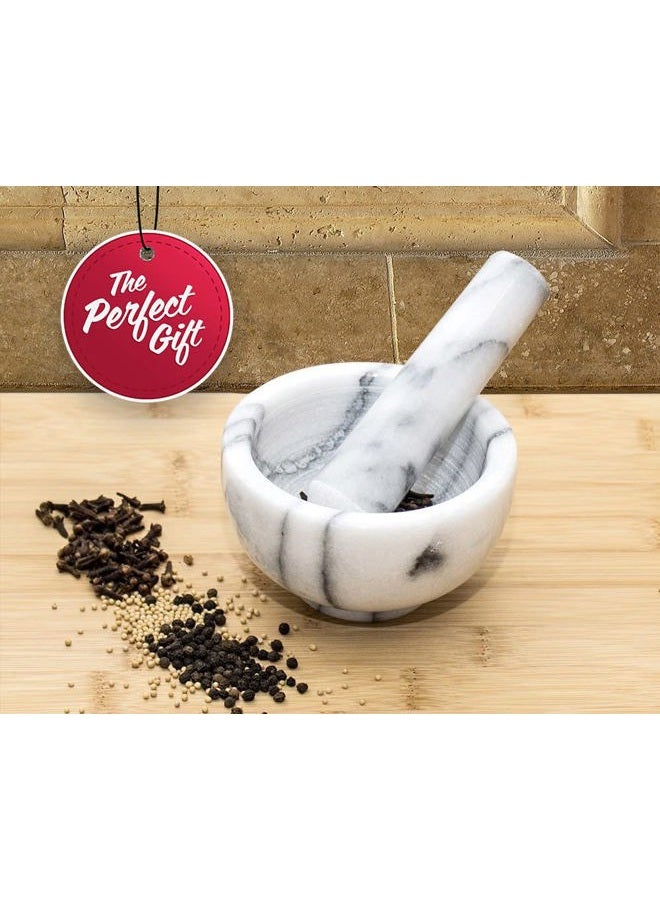 Greenco Mortar and Pestle Set, White Marble Stone Mortar and Pestle Grinding Bowl, Small 4.5 Inches, Kitchen Essential for Spices, Guacamole and More - Image 3