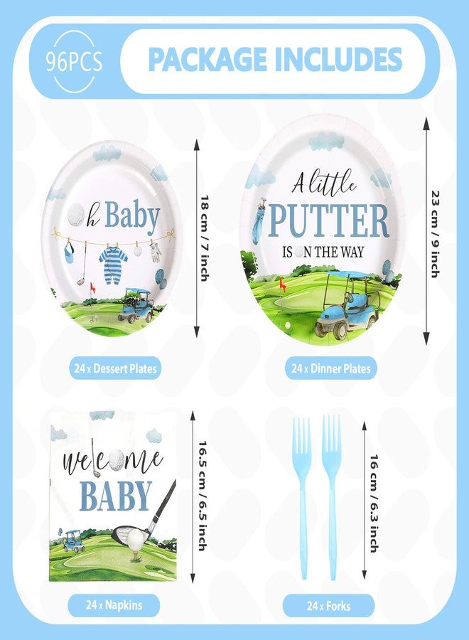 Grencian 96Pcs Golf Baby Shower Party Supplies A Little Putter Plates and Napkins Tableware Sets Green and Blue Decoration for Baby Shower Newborn Pregnancy Boy Girl Birthday Party Serve 24 - Image 2