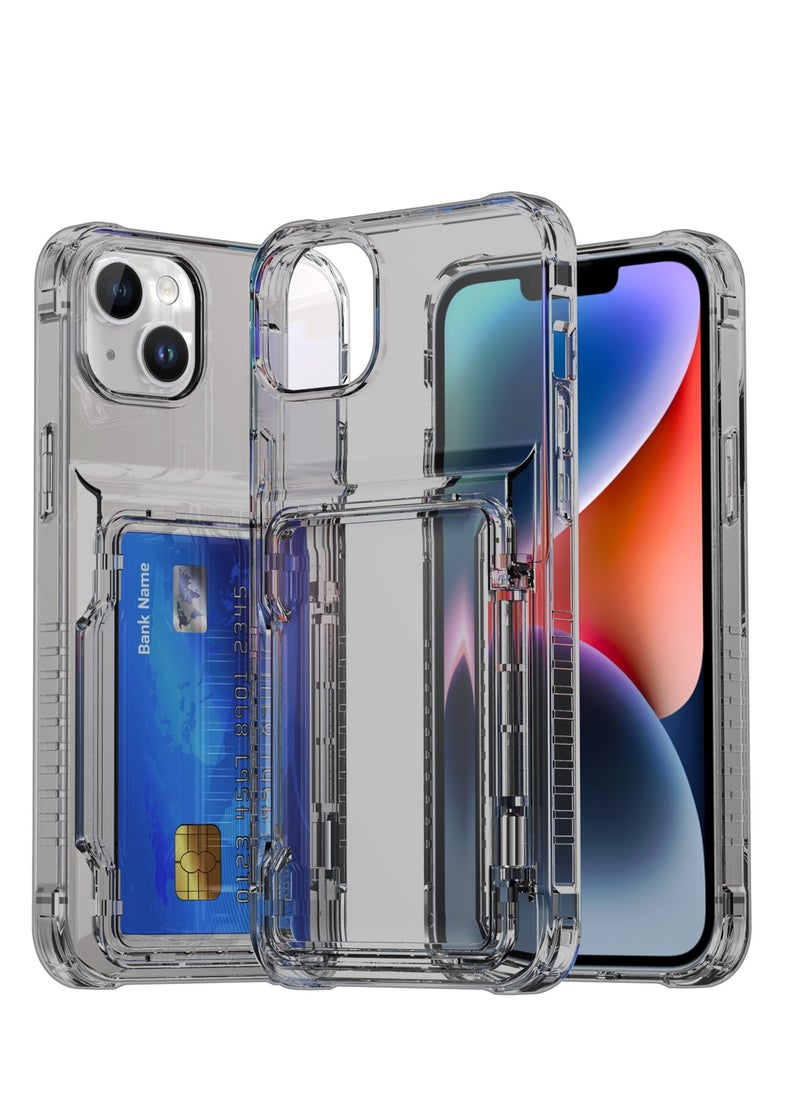 GULFLINK Transparent Wallet Case For iPhone 15 6.1 inch Hard Back with Build-in Card Slot Holder Grey  - Image 2