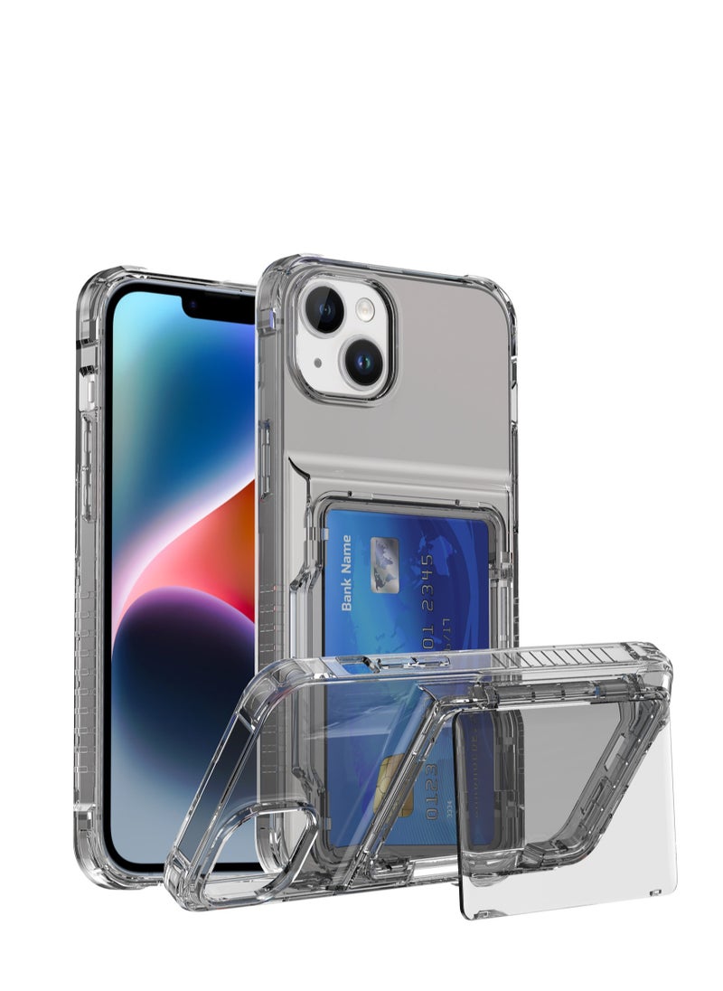 GULFLINK Transparent Wallet Case For iPhone 15 6.1 inch Hard Back with Build-in Card Slot Holder Grey  - Image 1