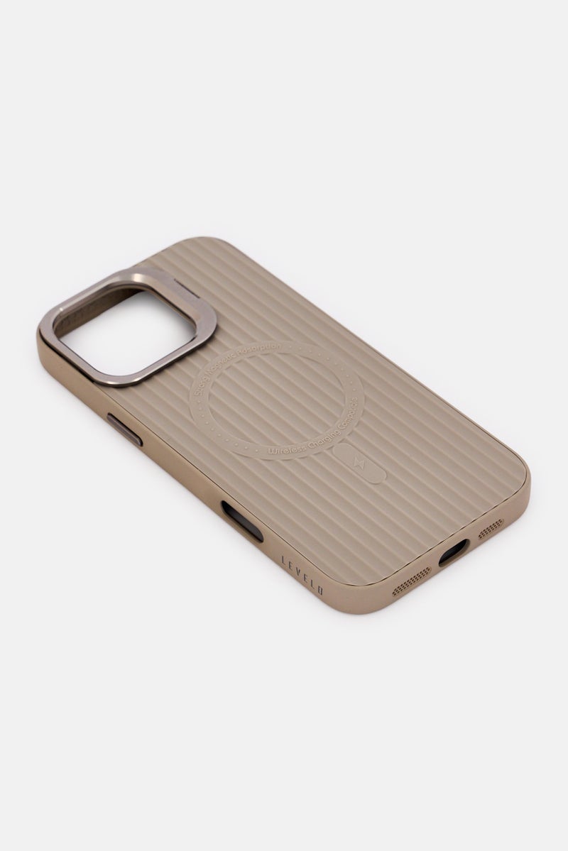 LEVELO iPhone 16 Pro Max Livia Silicone Protective Case With Camera Ring Stand, Grey - Image 4