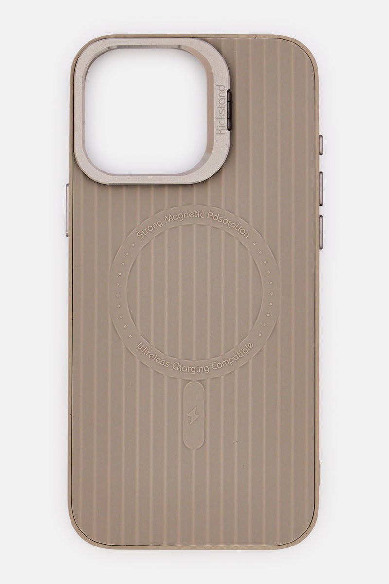 LEVELO iPhone 16 Pro Max Livia Silicone Protective Case With Camera Ring Stand, Grey - Image 1