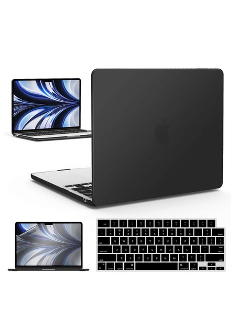 3 in 1 Hard Case Compatible with MacBook Air 13.6 Inch 2022 A2681 M2 Chip/2024 A3113 M3 Chip/2025 A3240 M4 Chip, Plastic Hard Shell Case+ Keyboard Skin+ Screen Protector  for MacBook Air 13 inch ,Black